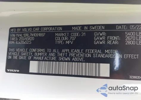 2022 Volvo Xc60 B5 Inscription z USA, uszkodzony, nr VIN YV4L12RL7N1091897